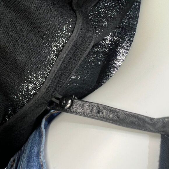 Douglas Hannant Black Merino Wool Crepe Wrap Around Tie Top Leather Trim Size 4 - Picture 9 of 9